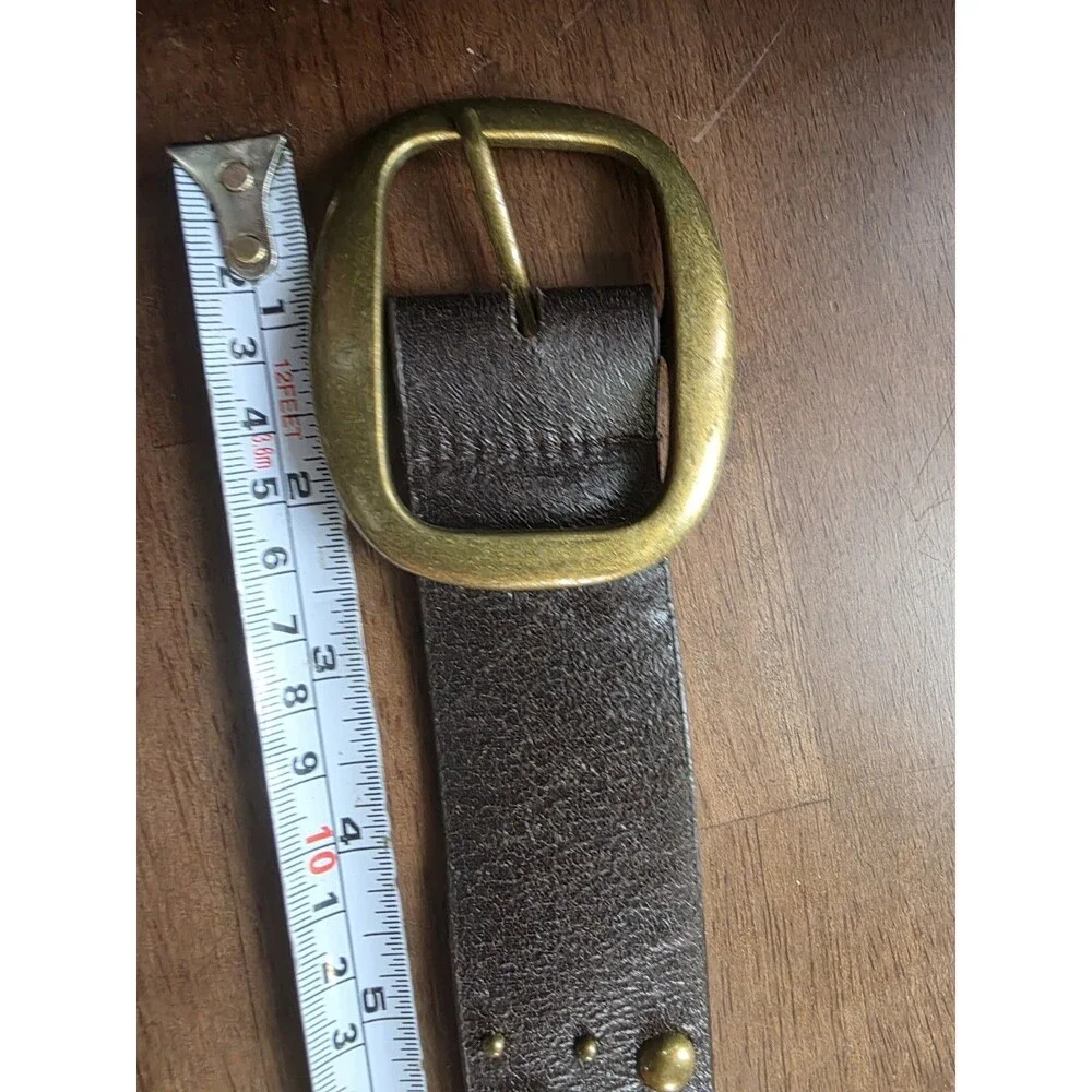 Studded Rhinestone Faux Leather Belt Brass Hardware Brown